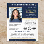 Mobile Notary Public Loan Signing Agent Blue Gold Flyer<br><div class="desc">Create a professional appearance with this classic Notary Public business flyer. A stylish template personalized with your photo, name, details and logo or accreditation symbols. The text and images can be customized or deleted so you can include the information you want. An effective way to promote your business and advertise...</div>