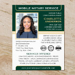Mobile Notary Public Loan Signing Agent Green Gold Flyer<br><div class="desc">Create a professional appearance with these classic 'Mobile Notary Service' business flyers. A stylish template personalized with your photo, name, details and logo or accreditation symbols. The text and images can be customized or deleted so you can include the information you want. An effective way to promote your business and...</div>