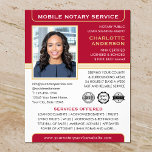 Mobile Notary Public Loan Signing Agent Red Gold Flyer<br><div class="desc">Create a professional appearance with these classic 'Mobile Notary Service' business flyers. A stylish template personalized with your photo, name, details and logo or accreditation symbols. All the text and images can be customized or deleted so you can include the information you want. An effective way to promote your business...</div>