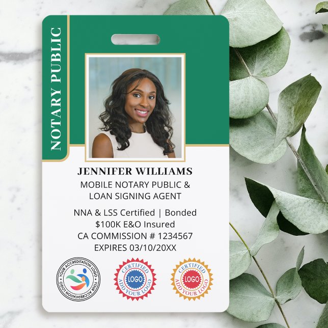Mobile Notary Public Photo QR Code ID Green Badge (Creator Uploaded)