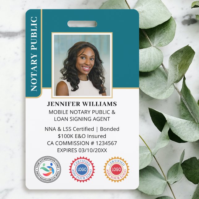 Mobile Notary Public Photo QR Code ID Teal Badge (Creator Uploaded)