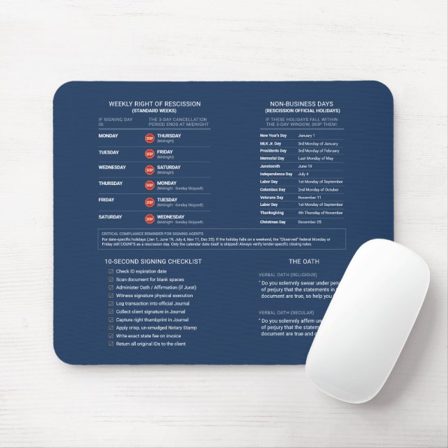 Mobile Notary Public Reference tool navy gold Mouse Pad (With Mouse)