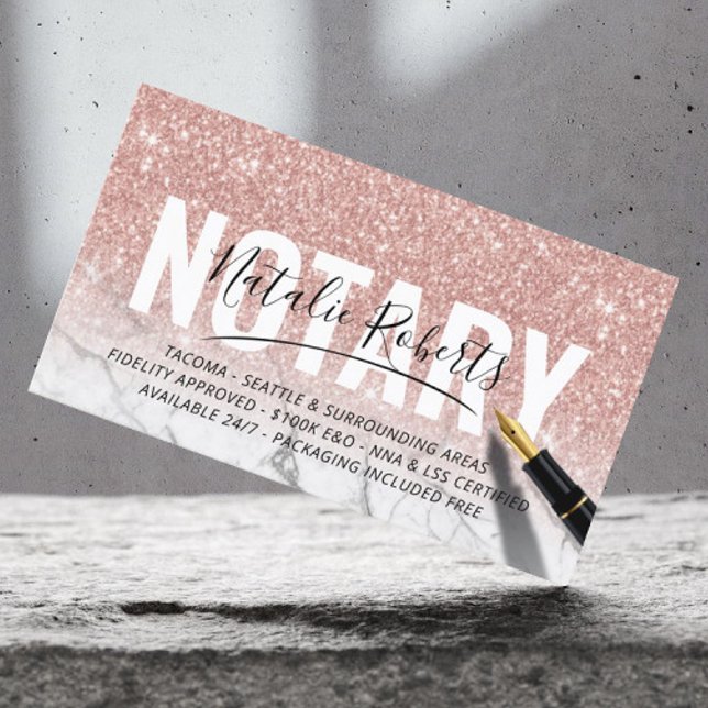 Mobile Notary Public Rose Gold Marble Signature Business Card (Creator Uploaded)
