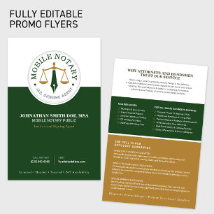 Mobile Notary Public Signing Agent green gold Flyer