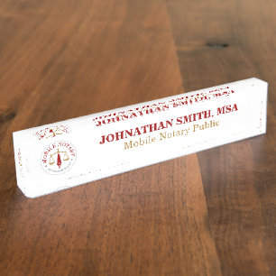 Mobile Notary Public Signing Agent red gold Nameplate