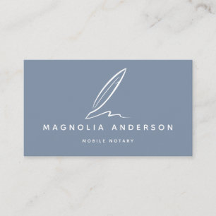 Mobile Notary Quill   Blue White Business Card