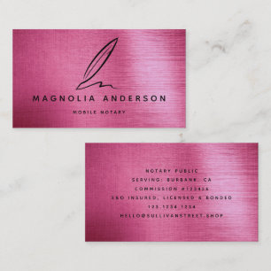 Mobile Notary Quill Rose Brushed Metal Business C Business Card