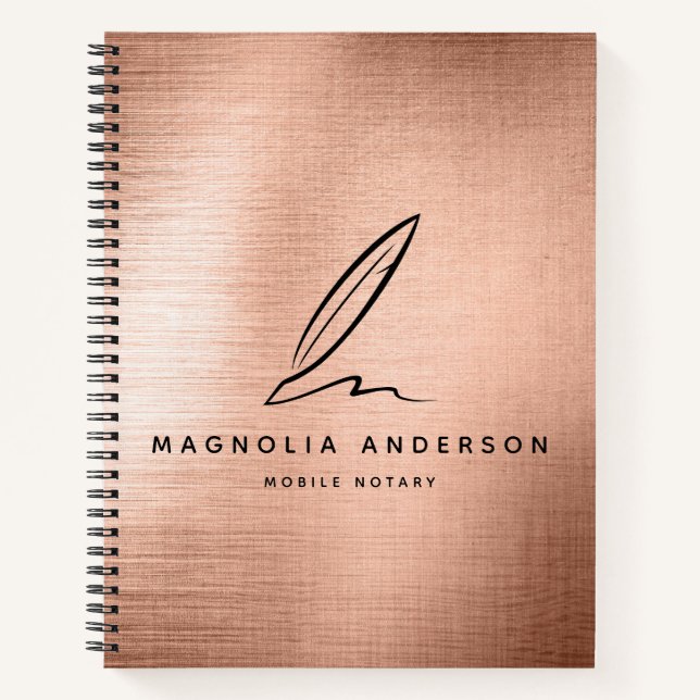 Mobile Notary Quill Rose Gold Brushed Metal Notebook (Front)