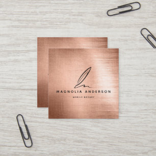 Mobile Notary Quill Rose Gold Brushed Metal Square Business Card