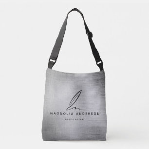 Mobile Notary Quill Silver Brushed Metal Crossbody Bag