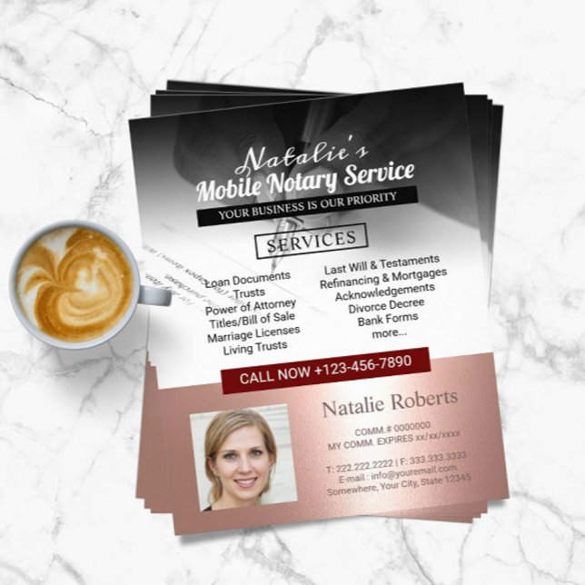 Mobile Notary Service Rose Gold Border Photo Flyer (Creator Uploaded)
