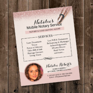Mobile Notary Service Rose Gold Glitter Photo Flyer