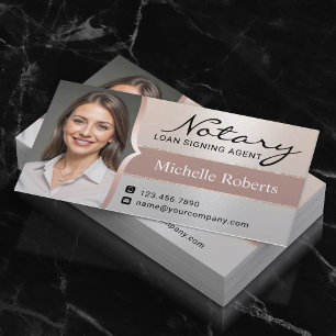 Mobile Notary Signing Agent Elegant Silver Photo Business Card