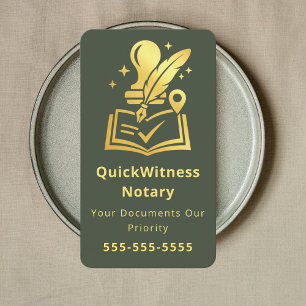 Mobile Notary Signing Agent Luxury Forest Green Business Card