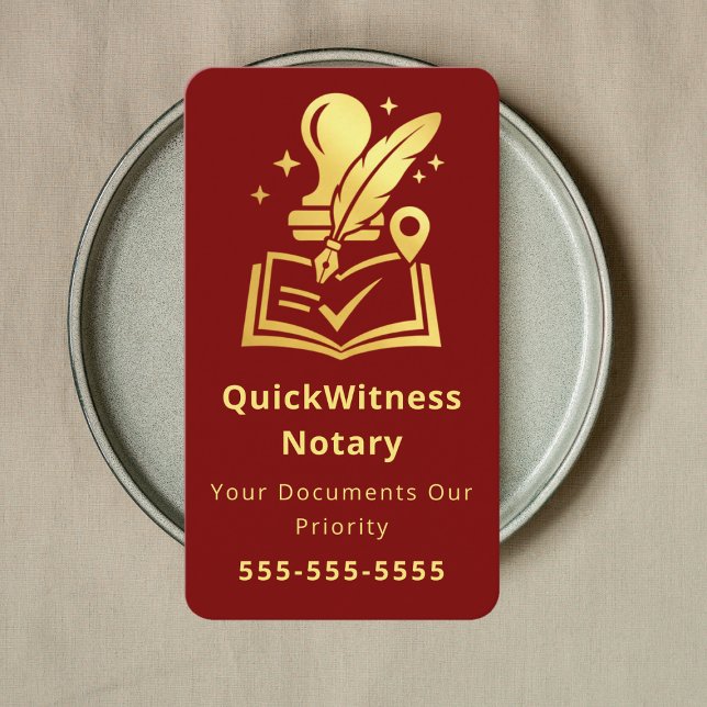 Mobile Notary Signing Agent Luxury Red Gold Business Card (Creator Uploaded)