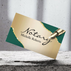 Mobile Notary Signing Agent Modern Green & Gold Business Card