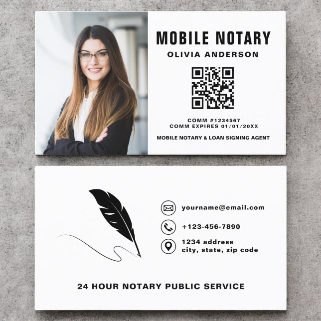 Mobile Notary Signing Agent QR Code Photo  Business Card (Creator Uploaded)