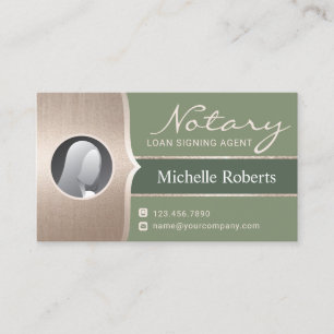 Mobile Notary Signing Agent Sage Green & Gold Business Card