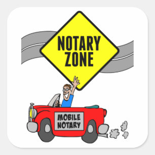 Mobile Notary Zone Yellow Road Sign Red Sports Car Square Sticker