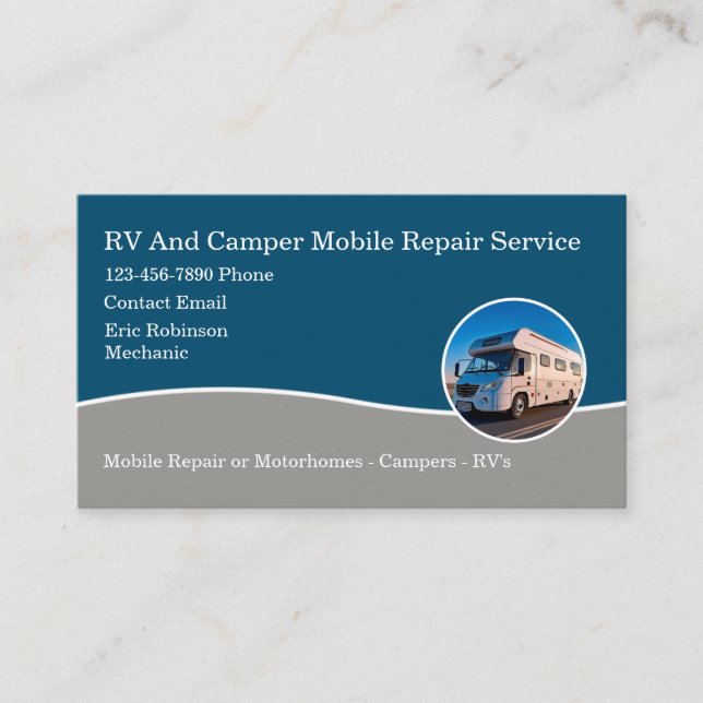 Mobile RV Camper Repair Service Business Cards New (Front)