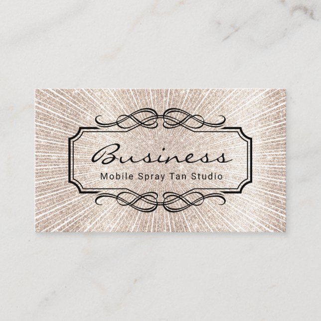 Mobile Spray Tan Studio Ivory Gold Glitter Tanning Business Card (Front)
