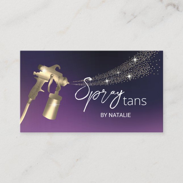 Mobile Spray Tanning Purple & Gold Skincare Business Card (Front)