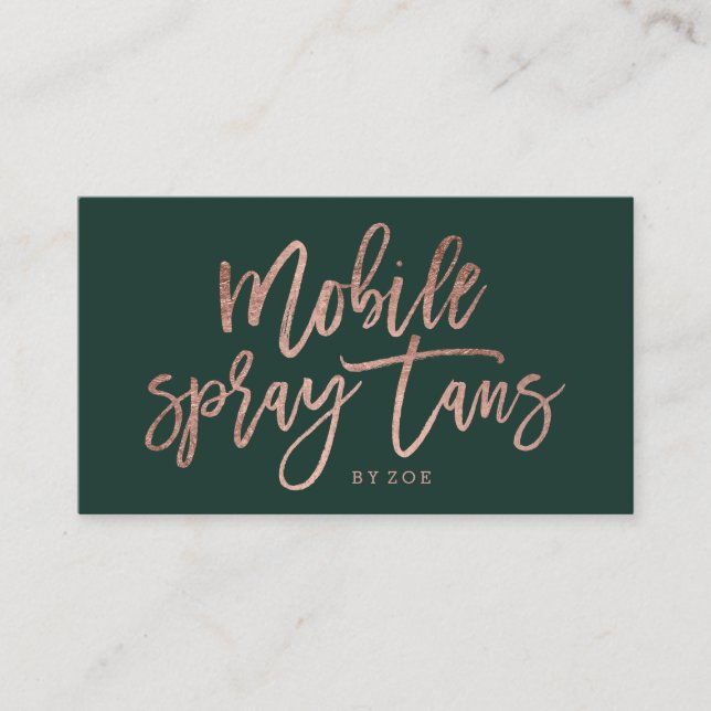 Mobile Spray tans logo rose gold typography green Business Card (Front)