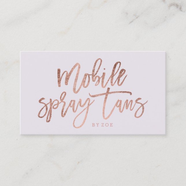 Mobile Spray tans logo rose gold typography lilac Business Card (Front)