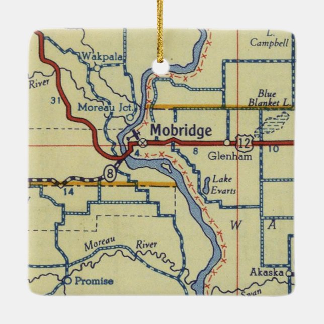 Mobridge SD Vintage Map Ceramic Ornament (Back)