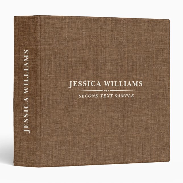 Mocca Brown linen personalizable typography Binder (Front/Spine)