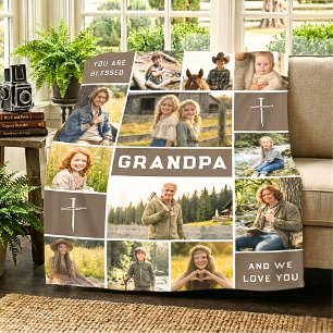 Mocha 12 Photo Custom Grandpa Nickname Legacy Fleece Blanket