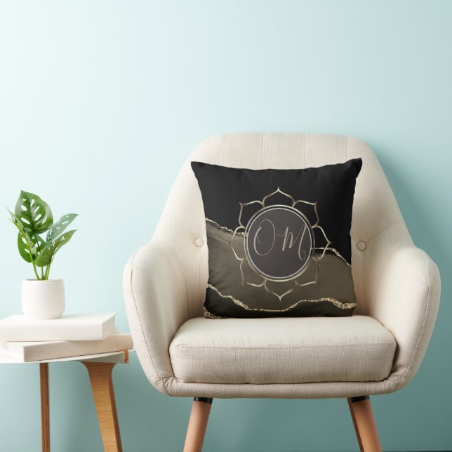 Mocha Agate Glittery OM  Throw Pillow (Chair)