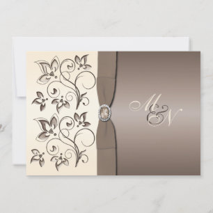 Mocha and Ivory Floral Monogram Invitation