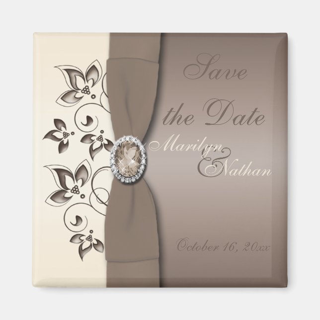 Mocha and Ivory Floral Wedding Favour Magnet (Front)