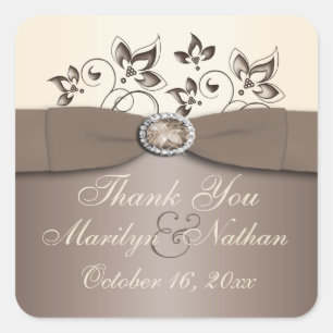 Mocha and Ivory Floral Wedding Favour Sticker