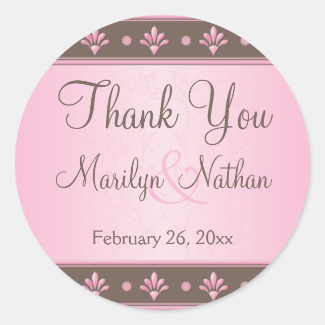 Mocha and Pink Floral 1.5" Round Thank You Sticker (Front)