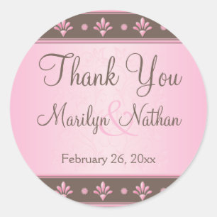 Mocha and Pink Floral 1.5" Round Thank You Sticker