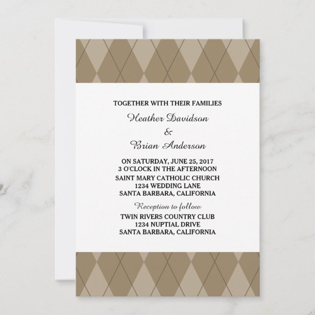 Mocha Argyle Wedding Invite (Front)