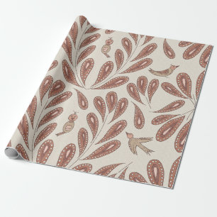 Mocha Birds and Flowers Wrapping Paper