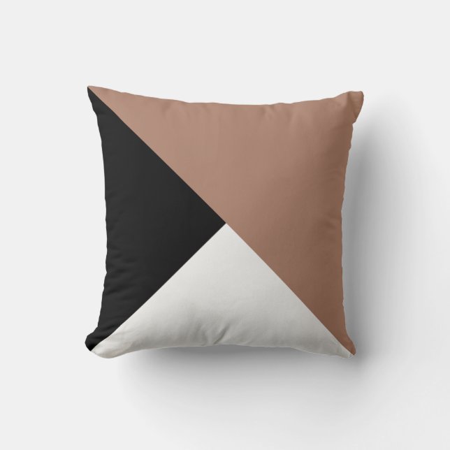 Mocha Black White Diagonal Colour Block Pillow (Front)