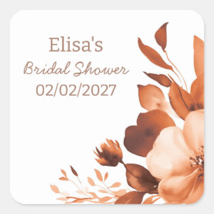 Mocha Blooms Watercolor Custom Bridal Shower  Square Sticker