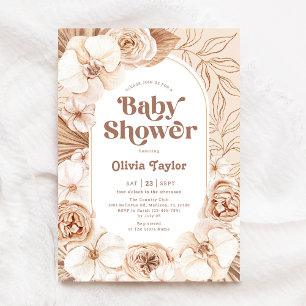 Mocha Boho Floral Baby Shower Invitation