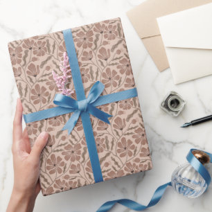 Mocha Boho Mid Century Modern Floral Pattern Wrapping Paper