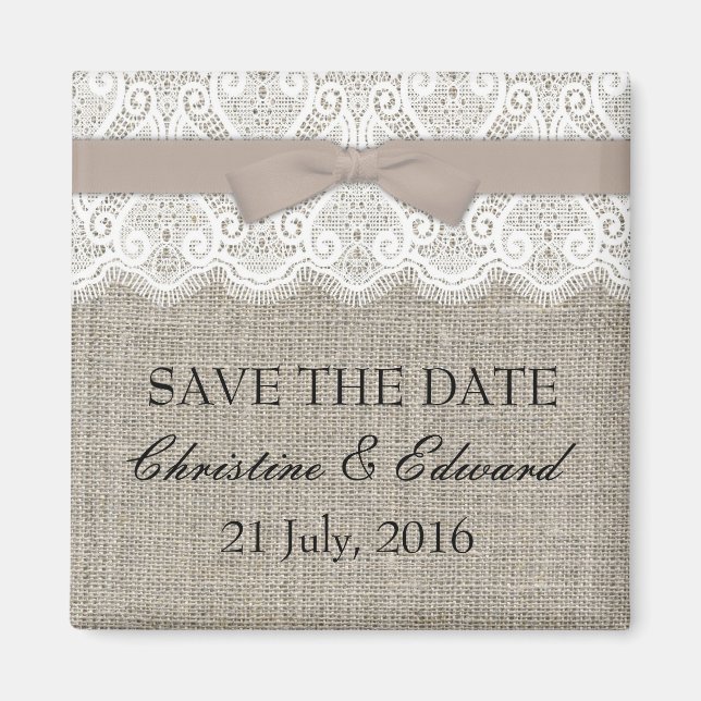 Mocha Bow and Lace Save The Date Magnet (Front)