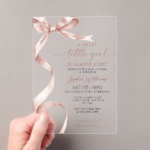 Mocha Bow Sweet Little Girl Baby Shower Acrylic Invitations