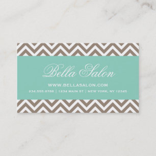 Mocha Brown and Aqua Modern Chevron Stripes Business Card