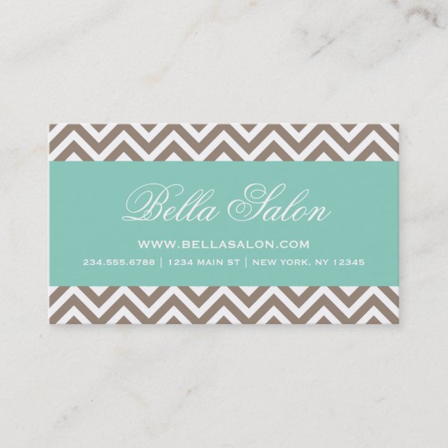 Mocha Brown and Aqua Modern Chevron Stripes Business Card (Front)