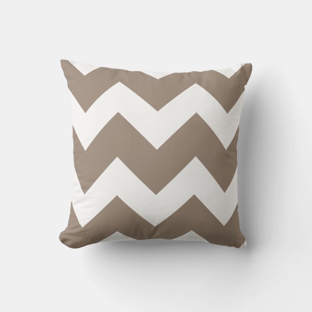 Mocha Brown and White Large Chevron Print Throw Pillow (Front)