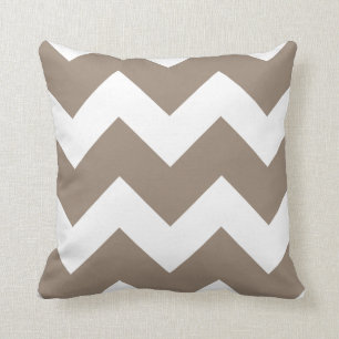 Mocha Brown and White Large Chevron Print Throw Pillow