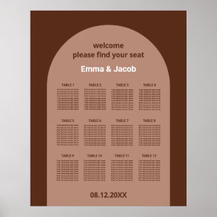 Mocha Brown Arch 12 Table Seating Chart Poster